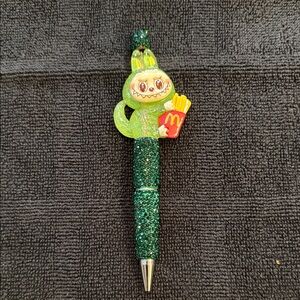 Green Labubu Character Pen with Fries Charm